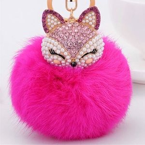 Cute Fox Faux Fur Pom Pom Keychain Charm Purse Bag